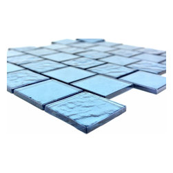 GBM Manufacturing - Landscape 2"x2" Textured Glass Square Mosaic Tile,Danube Blue - Wall And Floor Tile
