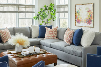 Example of a transitional living room design in New York