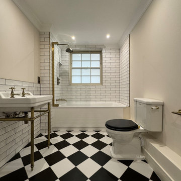 Victorian Industrial Bathroom Renovation - Antique Brass, Subway Tiles