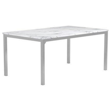 Benzara BM230351 Faux Marble Dining Table With Straight Metal Legs, Gray/White