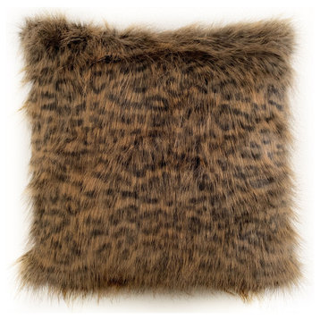Plutus Brown Tawny WildCat Animal Faux Fur Luxury Throw Pillow, 12"x20"