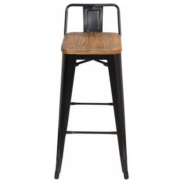 Highland Commercial Grade Low Back Barstool with Pine Wood Seat, Frosted Black