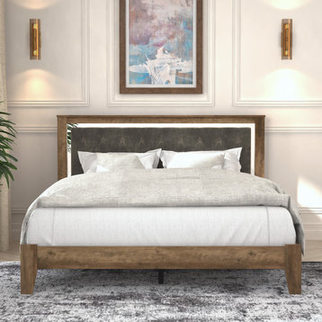 Diwata Knotty Oak Upholstered Queen Bed With Headboard