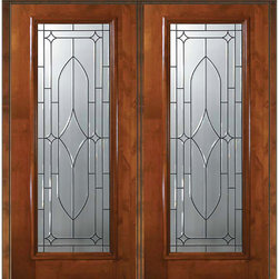 Prehung Exterior Double Door 80 Alder Bourbon Full Lite Glass - Front Doors
