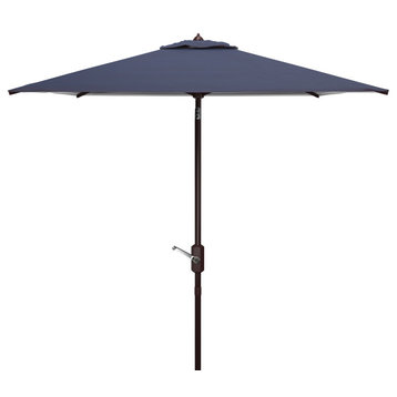 Safavieh Athens 7.5' Square Crank Umbrella, Navy/White