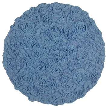 Bellflower Collection Cotton Bath Rug 22" Round, Sky Blue
