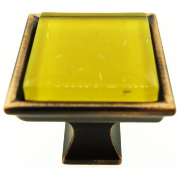 Golden Yellow Iridescent Comet Crystal Glass Oil Rubbed Bronze Classic Knob