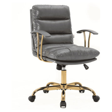 LeisureMod Regina Modern Leather Adjustable Conference Chair, Titanium Gray