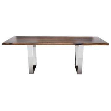 Lazzaro Dining Table Seared Oak Top Polished Stainless 96"