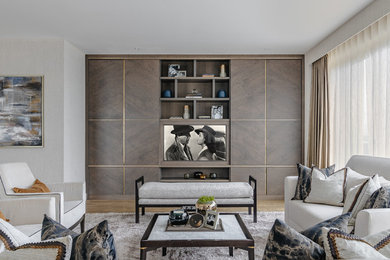 Contemporary living room in London with a built-in media unit.