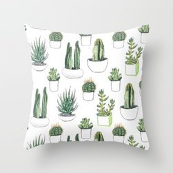 Floral Throw Pillow - watercolour cacti and succulent by Vicky Webb - Decorative Pillows