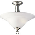 Progress - Progress P3473-09 Trinity - Two Light Semi-Flush Mount - Two-light semi-flush close-to-ceiling fixture featuring soft angles, curving lines and etched glass shades . Gracefully exotic, the Trinity Collection offers classic sophistication for transitional interiors. Sculptural forms of metal and glass are enhanced by a classic finish. This transitional style can transform a room or your whole home with its charming versatility.Shade Included: TRUE Warranty: 1 Year Warranty* Number of Bulbs: 2*Wattage: 100W* BulbType: Medium Base* Bulb Included: No