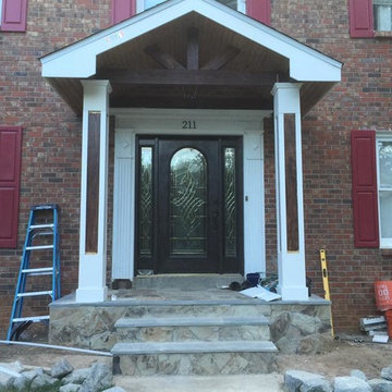 Cricket Walk Project; building front entry Gable porch and stone work