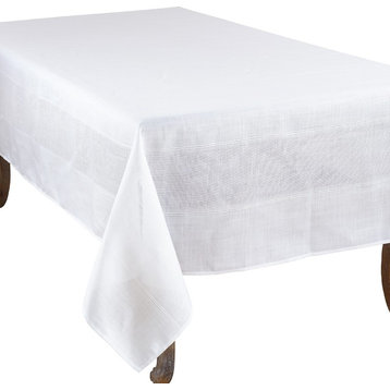 Holiday Drawn Work Thread Design Tablecloth, White, 72"x126"