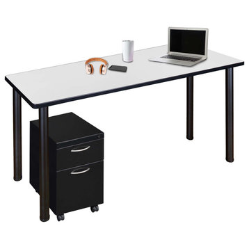 Regency Kee 48 x 24 in. Mobile Desk with Storage- White Top, Black Legs