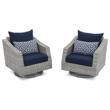 Cannes 2 Piece Sunbrella Outdoor Motion Club Chairs, Navy Blue