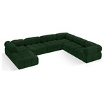 Meridian Furniture - Ames Boucle Fabric U-Shaped Modular Sectional, Green, 7-Piece: 3 Armless Chair, 3 Corner Chair, 1 Ottoman - Introduce a touch of modern sophistication to your living area with the exquisite Ames Boucle Fabric Sectional. With plush green boucle fabric and unique design, it will elevate the visual appeal of your living space. This elegant and captivating sectional can be mixed and matched with other pieces from the collection to create an endless array of stunning looks. So, get ready to transform your living area into an inviting and stylish haven with the Ames Boucle Fabric Sectional.
