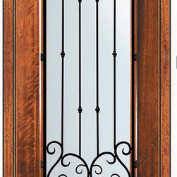 Prehung Single Door 96 Wood Mahogany Valencia 3/4 Lite Wrought Iron - Front Doors