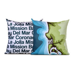 La Jolla, Mission Bay, Del Mara, Coronado Map Pillow - Decorative Pillows
