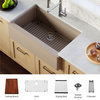 Karran 34" Quartz Farmhouse Single Bowl Workstation Kitchen Sink, Concrete