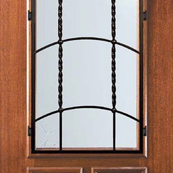 Slab Home Single Door 96 Mahogany Texan 2 Panel 2/3 Lite Wrought Iron - Front Doors