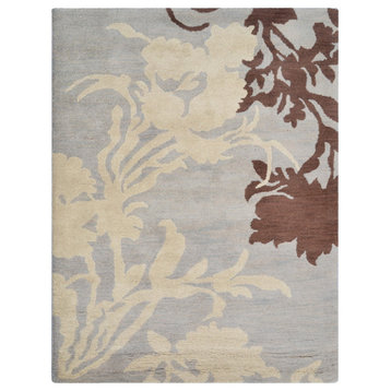 Hand Tufted Wool Area Rug Floral Gray White, [Rectangle] 5'x8'