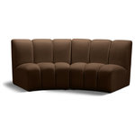 Meridian Furniture - Infinity Channel Tufted Velvet Modular Chair, Brown, 2 Piece - Create a seating group that works for every possible situation with this Infinity modular love seat and other pieces in the Infinity collection. Upholstered in soft Brown velvet material that feels great against the skin and offers long-wearing beauty, this piece fits with other Infinity items for an infinite number of combinations that get your seating requirements just right but that look just as nice when used on their own.