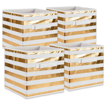 DII Nonwoven Polyester Cube Stripe White/Gold Square, Set of 4