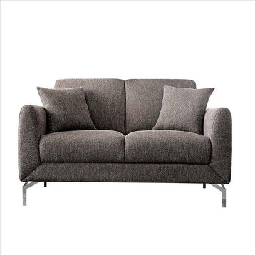 Benzara BM239845 54" Loveseat With Fabric Padded Seat and Metal Legs, Gray