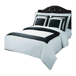 Royal Tradition - 10PC Hotel Cotton Down Alternative Bedding Set, Black and White, Full - Duvet Covers And Duvet Sets