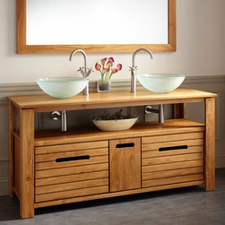 60" SIMMONS TEAK DOUBLE VESSEL SINK VANITY - Bathroom Vanities And Sink Consoles
