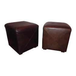 Crate & Barrel Pair Of Leather Ottoman Cubes - Footstools And Ottomans