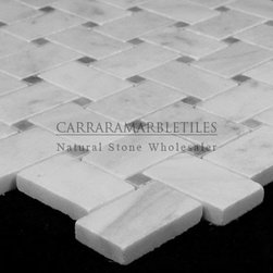 Carrara Marble Basketweave Mosaic Tile with Bardiglio Gray Dots Polished - Products