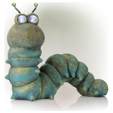 16" Tall Outdoor Solar Powered Garden Caterpillar Statue with LED Lights