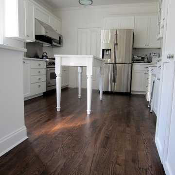 SAG HARBOR: RED OAK INSTALLED IN NEW EXTENSION/REFINISH ENTIRE HOME DARK WALNUT