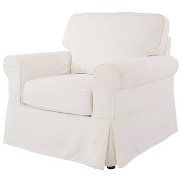 Comfortable Accent Chair, Extra Padded Seat With Rounded Arms and Slipcover, Ivory