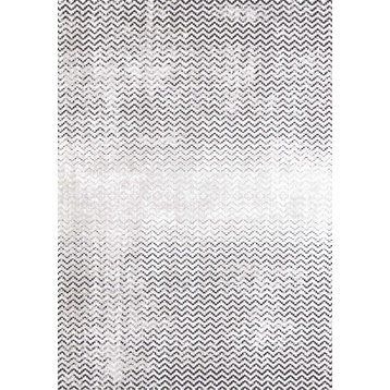 Washable Collection White Gray Black Herringbone Area Rug, 5'3"x7'7"