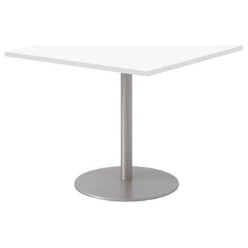 36" Square Pedestal Table - Designer White Top - Silver Base