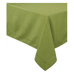 Xia Home Fashions - Melrose Easy Care Cutwork Hemstitch 70"x104" Tablecloth, Spring Green - Tablecloths