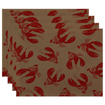 18"x14" Lobster Fest, Animal Print Placemat, Taupe And Beige, Set of 4