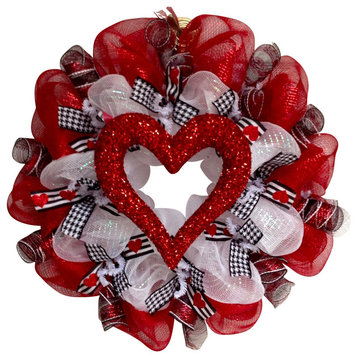 Glittering Red Valentine Heart Deco Mesh Wreath