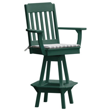 Poly Lumber Traditional Swivel Bar Chair with Arms, Turf Green