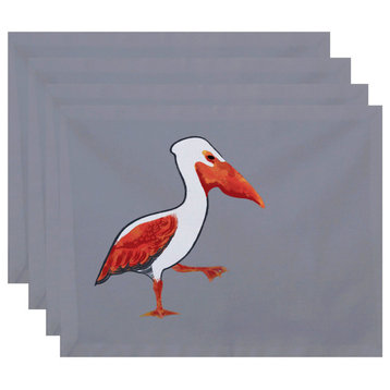 18"x14" Pelican March, Animal Print Placemat, Set of 4, Gray