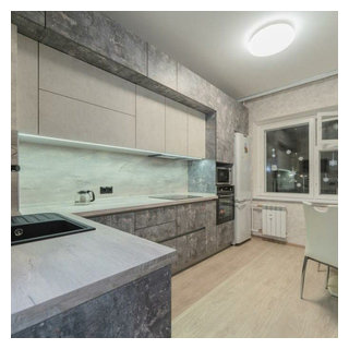 Широкая серо-белая угловая кухня в стиле лофт - Industrial - Kitchen ...