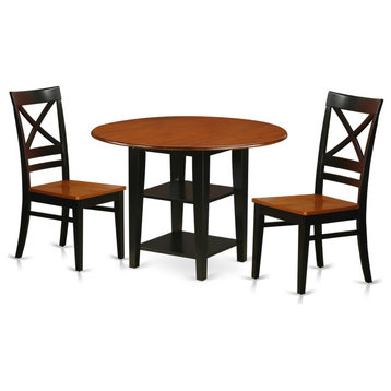 3-Piece Set, One Round Table, 2 Chairs, Elegant Black/Cherry.