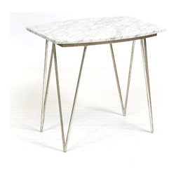 Worlds Away Suzy Silver Leaf and White Marble Side Table - Coffee Tables
