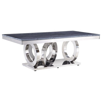 ACME Zasir Coffee Table in Gray Printed Faux Marble and Mirrored Silver Finish