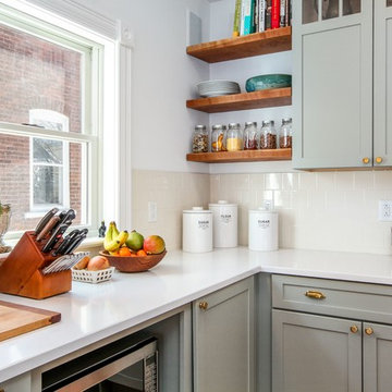 Grey Shaker Kitchen with Cherry Open Shelves