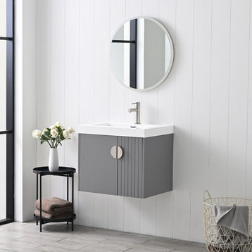 Floating Bathroom Vanity with Sink, Wood Bathroom Vanity Cabinet, Gray, 24"
