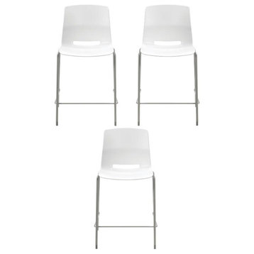 Home Square 25" Plastic Counter Stool in White - Set of 3